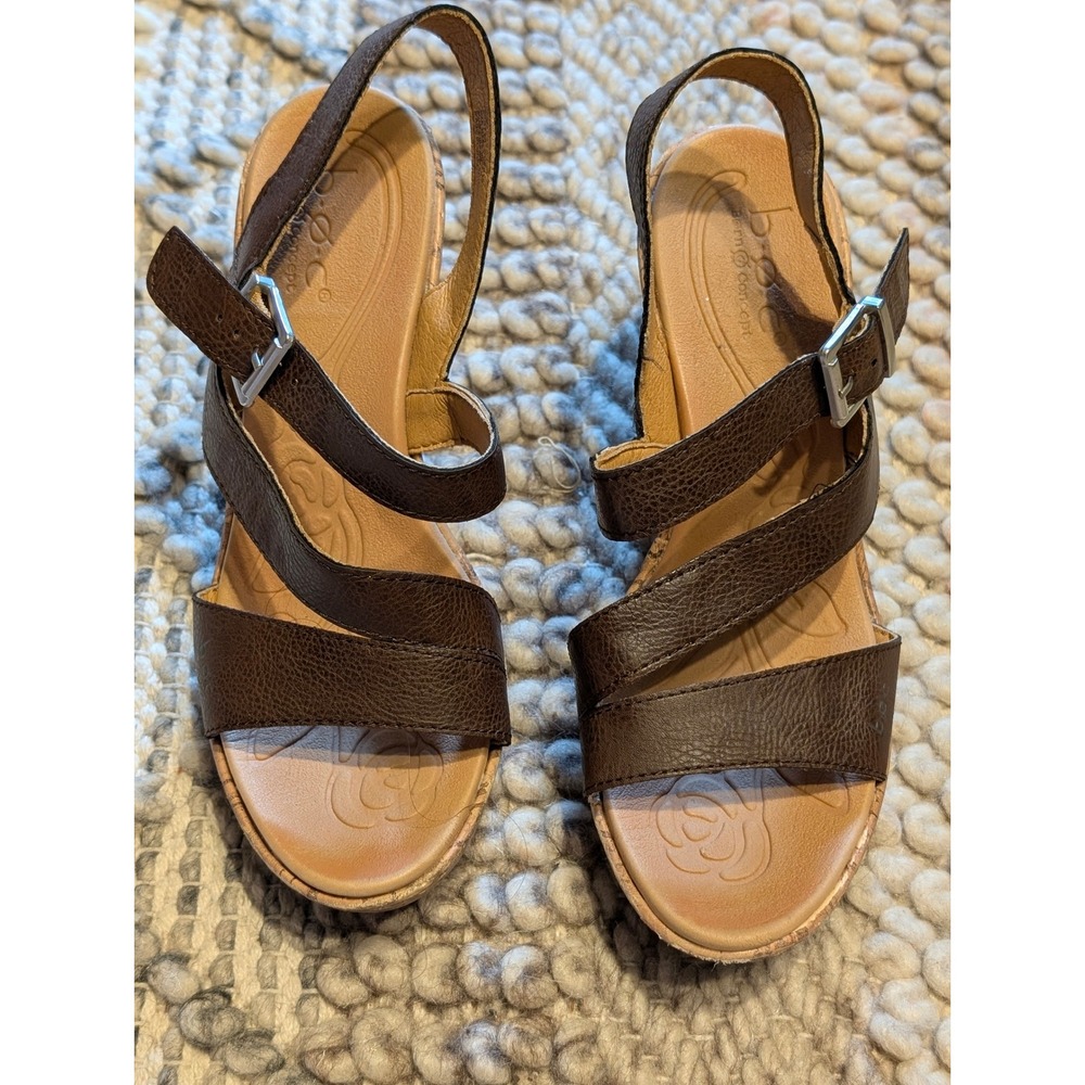 b.o.c. Born Concept Womens Brown Strappy Cork Wedge Sandals Size 7M